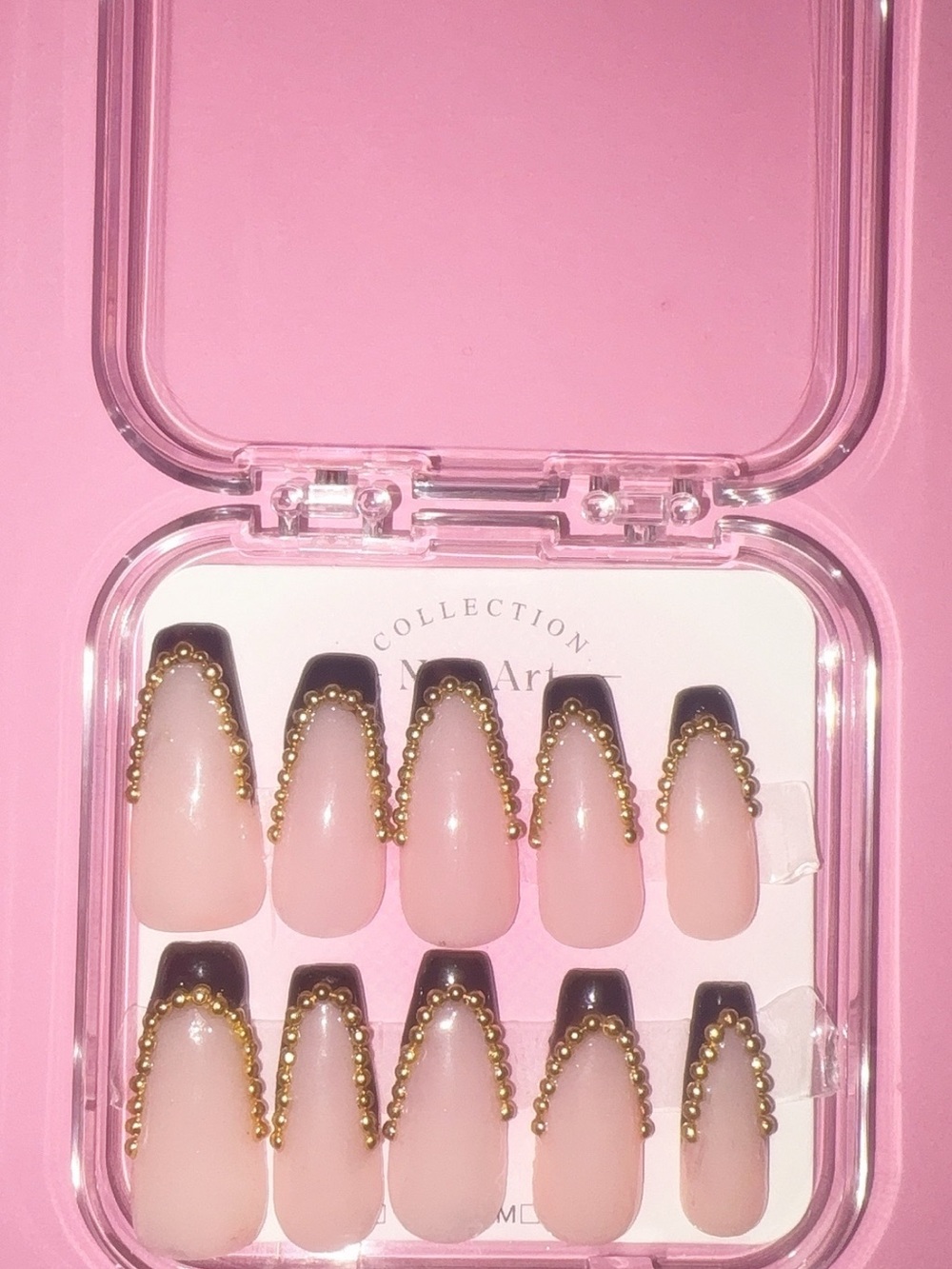 Handmade Black Nail Set with Gold Bead Accent
